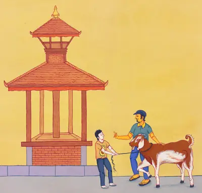 Street During Dashain - “बा यो खसी कि बोका ?”